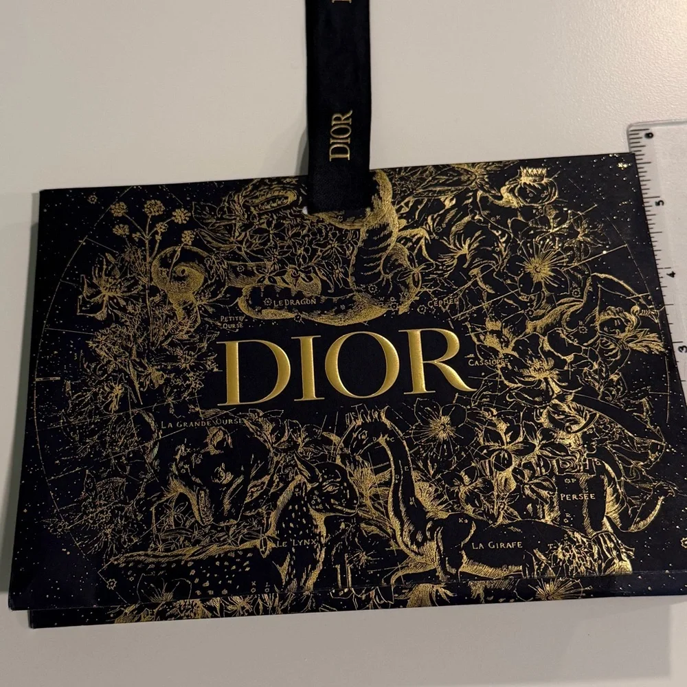 LIKE NEW! Dior Navy & Gold Gift Bag w/ Logo Ribbon | 5.5 x 7.5 inches